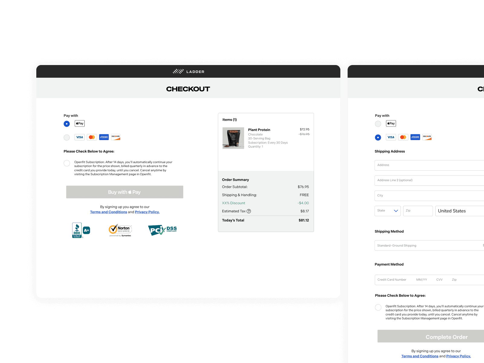 Checkout A/B test variants