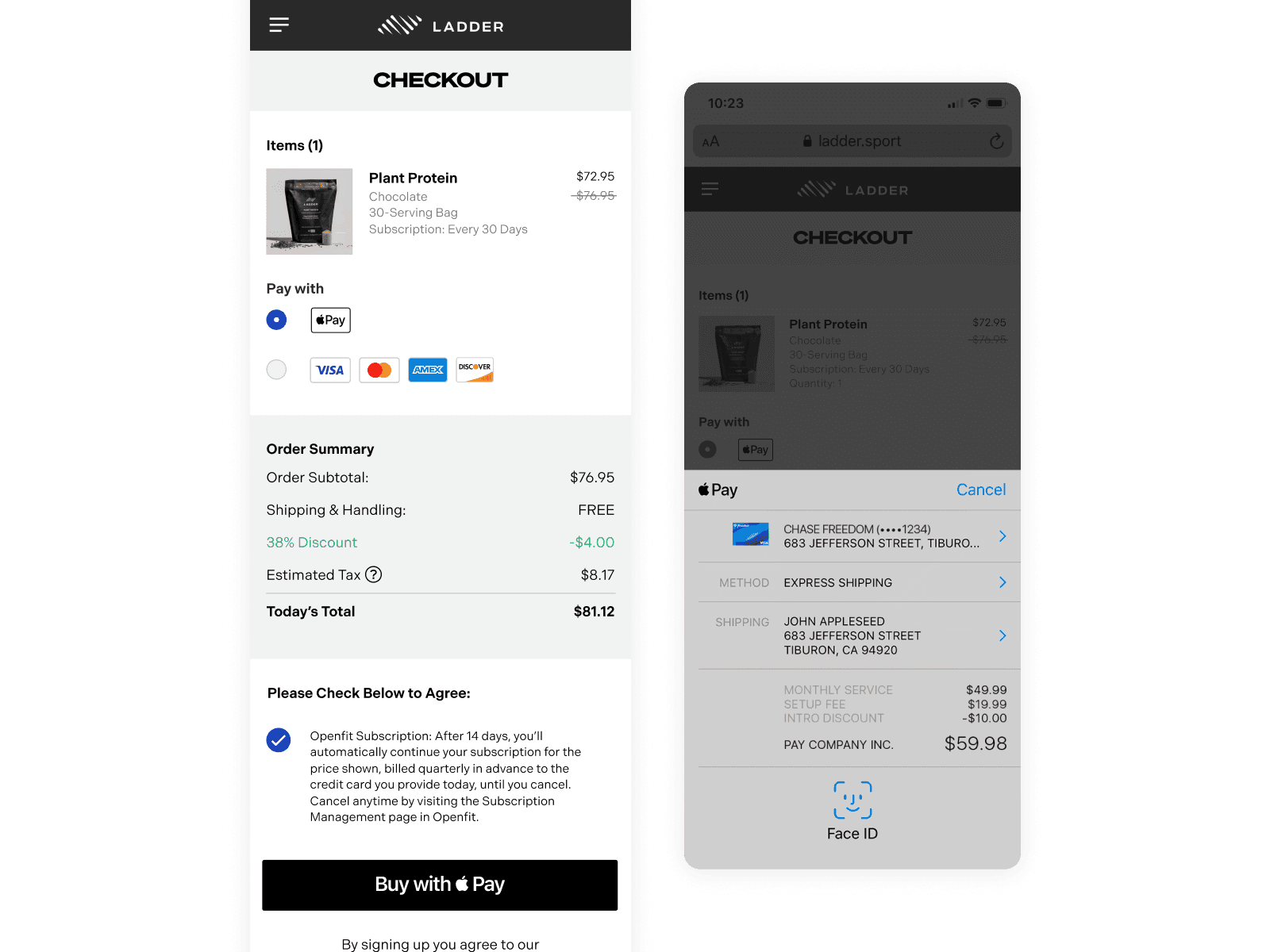 Final checkout experience on Ladder.com