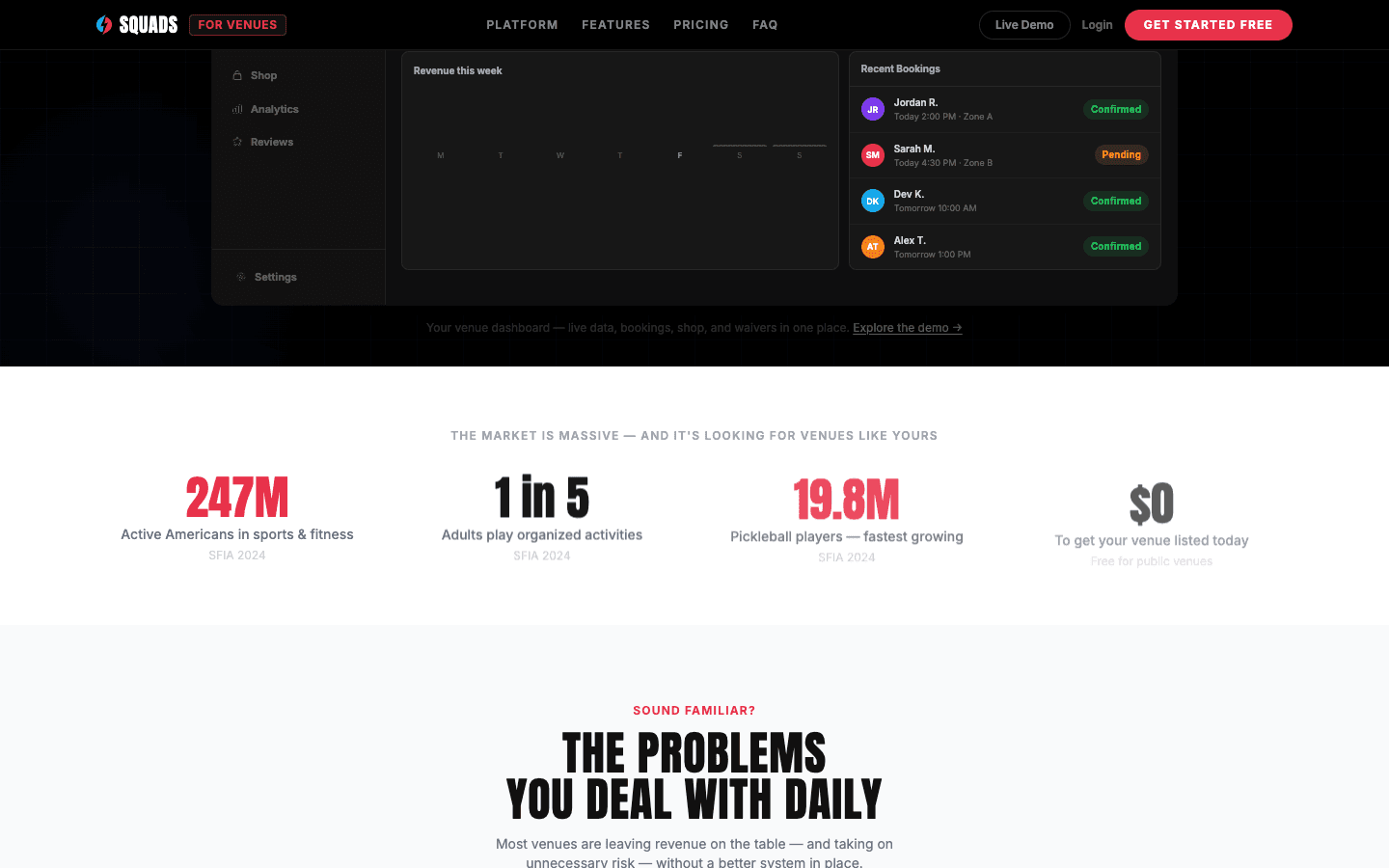 Market opportunity — 247M active Americans, 1 in 5 adults play organized sports