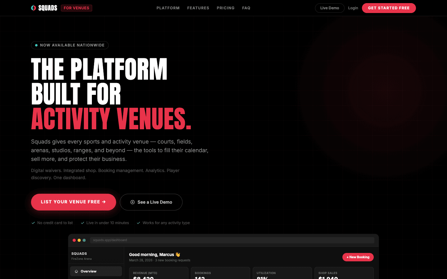 Squads for Venues — The Platform Built for Activity Venues