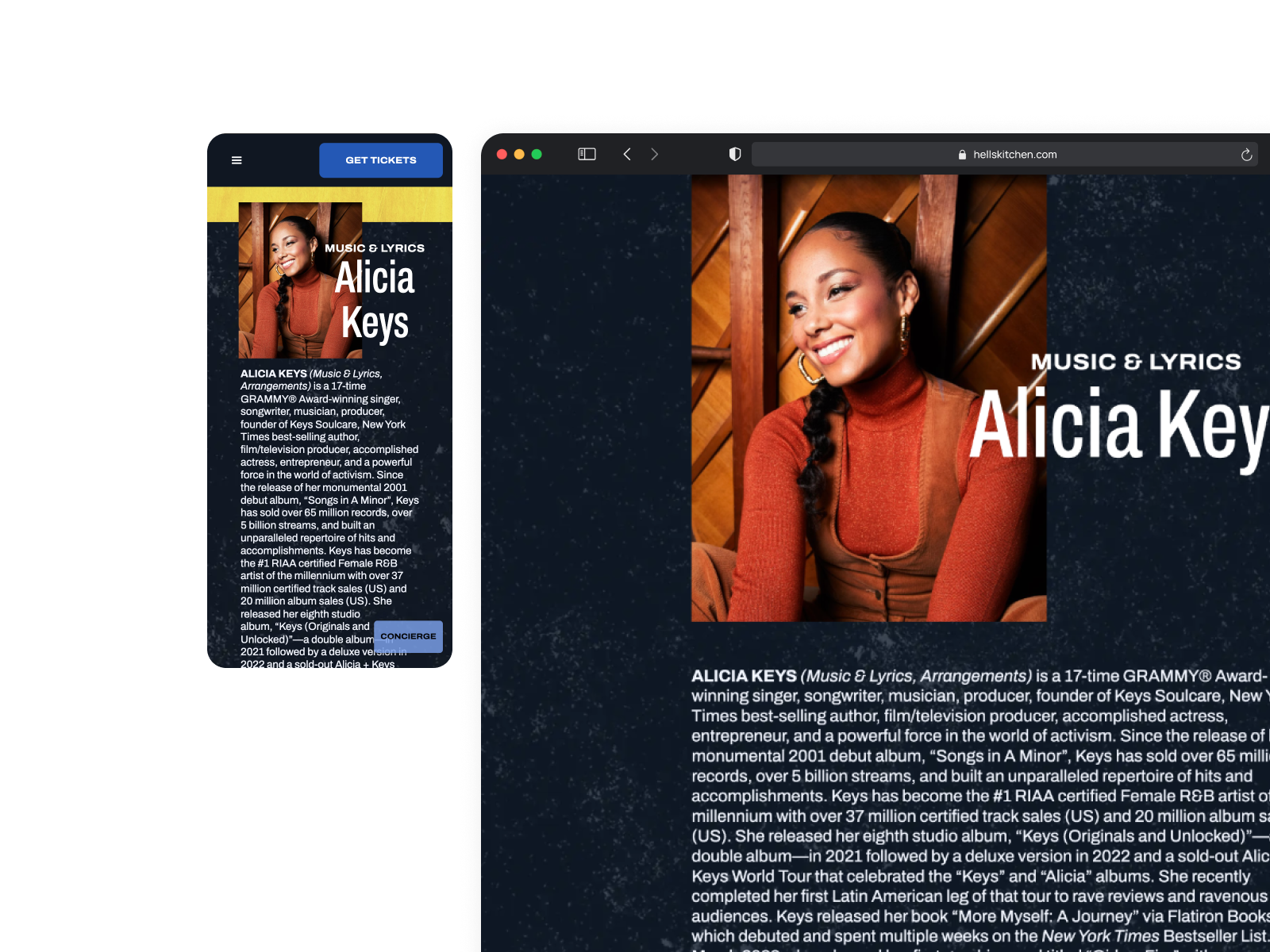 Hell's Kitchen website hero section