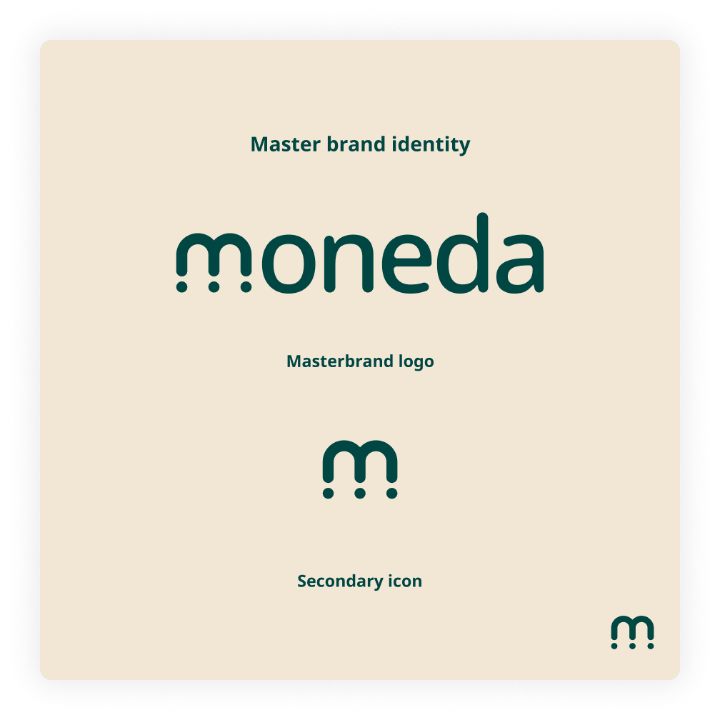 Moneda masterbrand — logo, wordmark, and secondary icon