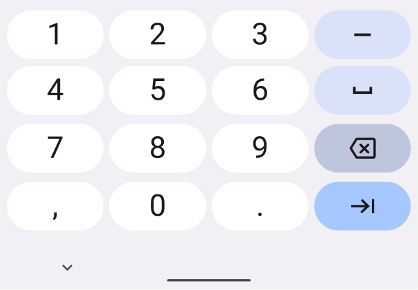 Moneda number input hi-fi — system keyboard across light and dark themed screens