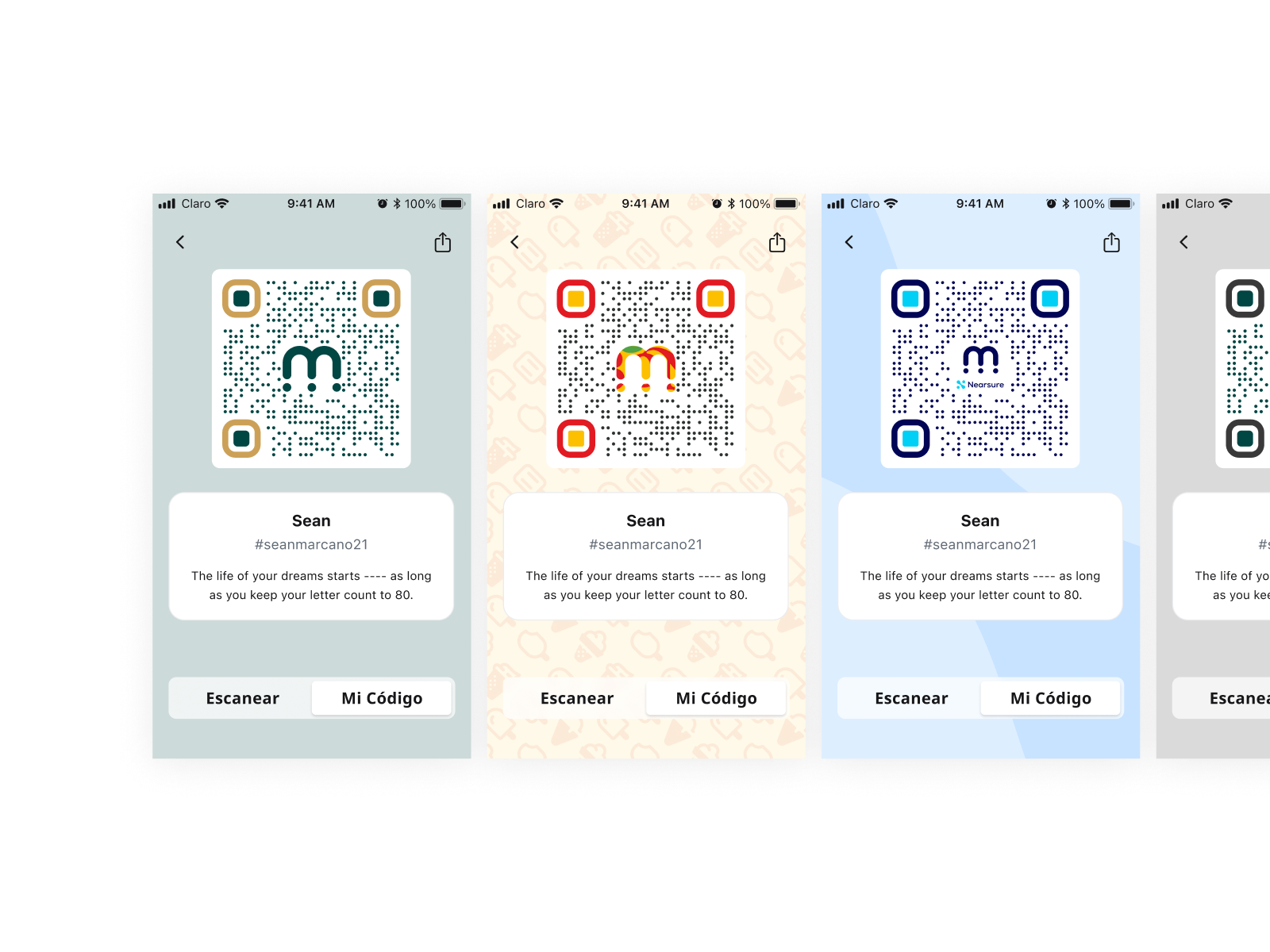 Moneda custom partner QR codes — branded color variants per agent partner