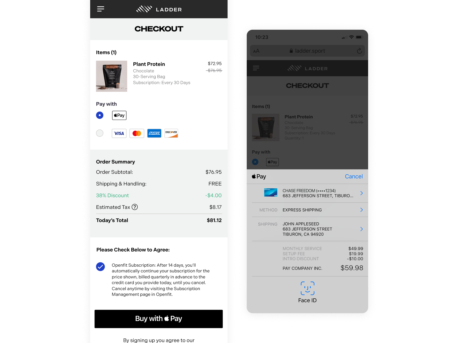 Final checkout experience on Ladder.com
