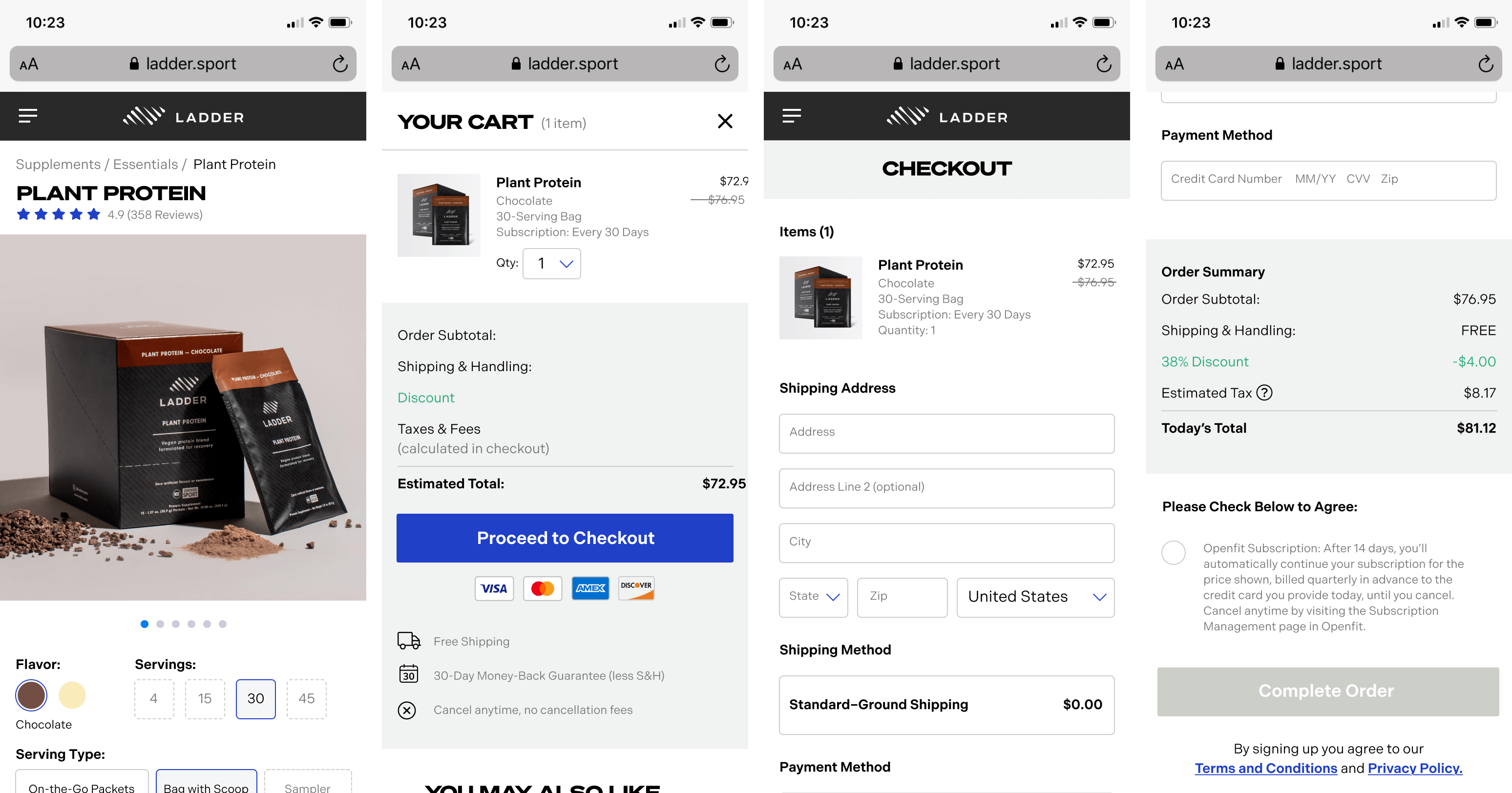 Ladder.com checkout audit — steps required to complete a purchase in the control flow