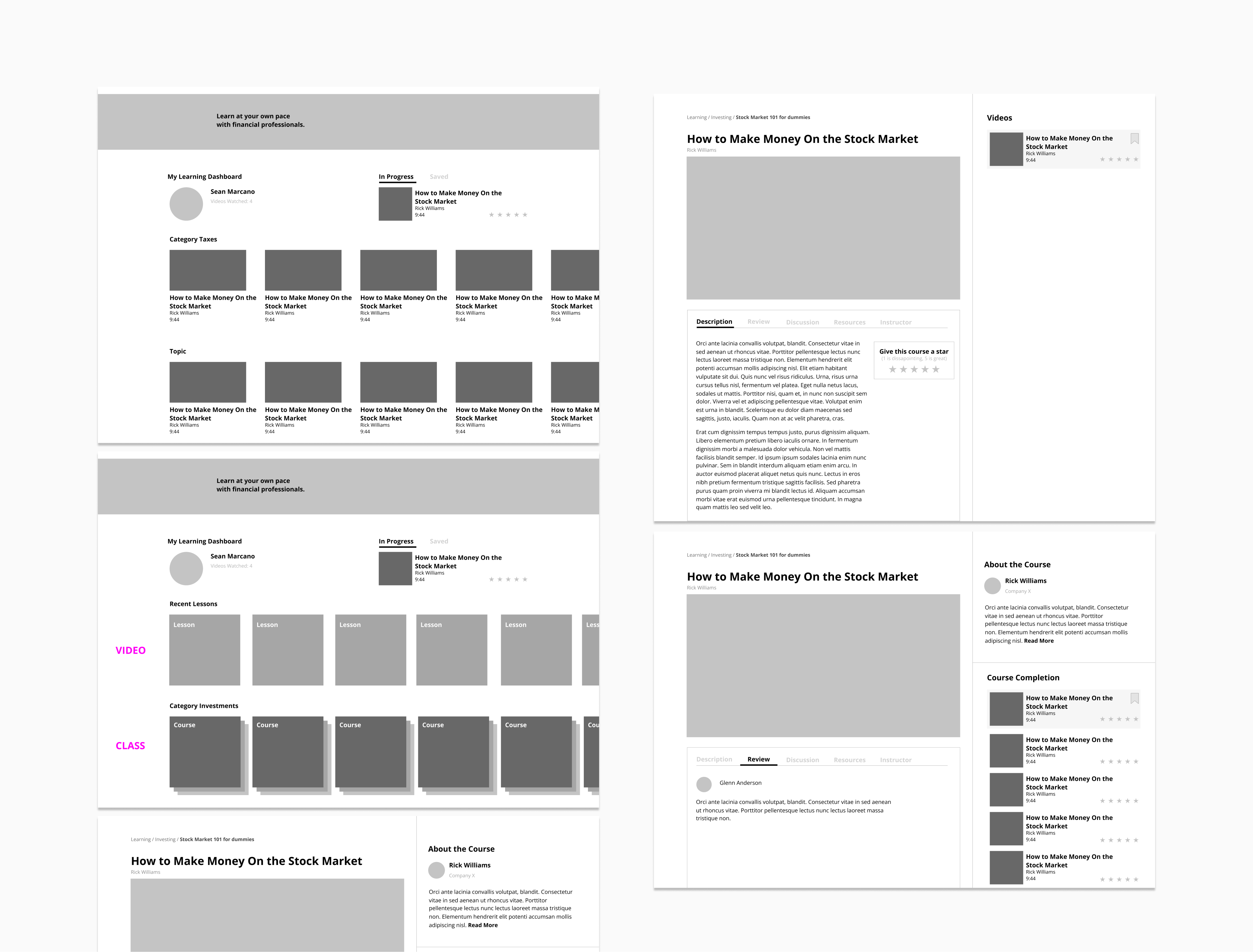 Stockvu wireframes phase 1 — low-fidelity screens for core flows