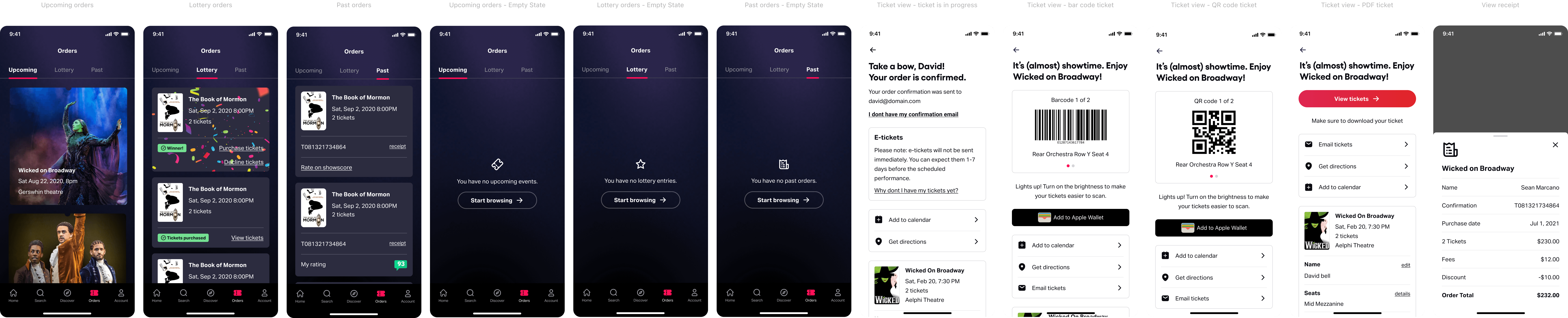 My Orders lineup — full range of screen states in the final V2 experience