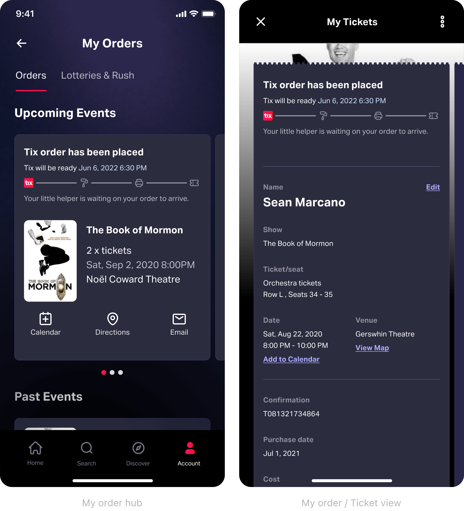 My Orders V1 — ticket list layout with in-progress tickets surfaced at the top